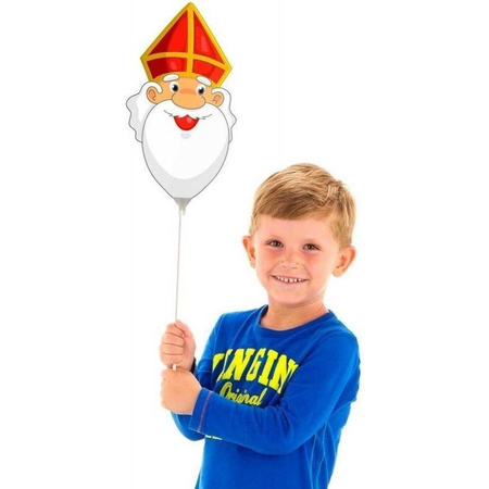 2x Stuks Sinterklaas mini folie figuur ballonnen op stokje 22 cm