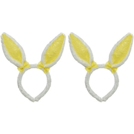 2x White/yellow bunny/hare ears dress up headbands kids/adults