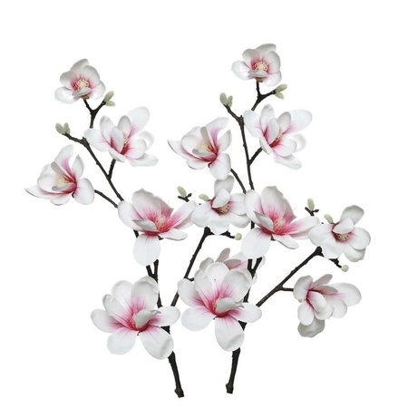 2x Witte/roze Magnolia/beverboom kunsttakken kunstplanten 100 cm