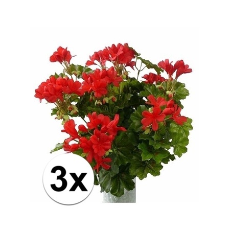 3 stuks kunst Oostenrijkse geraniums planten rood 40 cm
