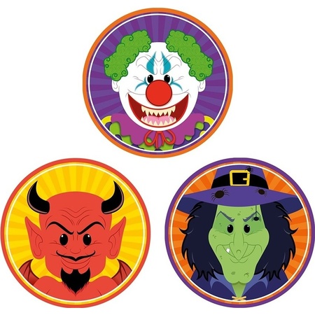 30x Halloween onderzetters duivel/heks/horror clown