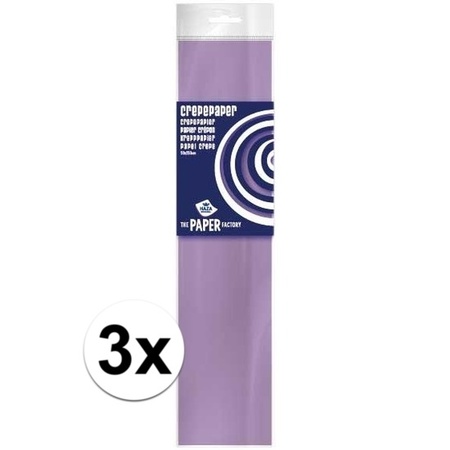 3x Crepe paper flat lilac purple 250 x 50 cm