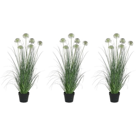 3x Groene/paarse Allium/sierui kunstplanten 90 cm in zwarte pot