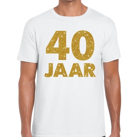 40 jaar goud glitter verjaardag/jubileum kado shirt wit heren