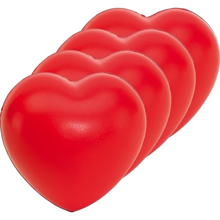 4x Stressballen rood hartjes vorm 8 x 7 cm