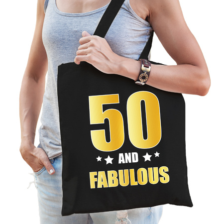 50 and legendary verjaardag cadeau tas zwart met gouden letters voor dames en heren - Sarah/Abraham
