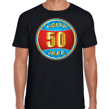 50e verjaardag cadeau t-shirt hoera 50 jaar zwart voor heren