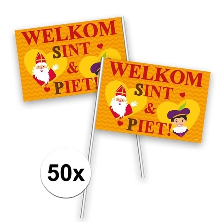 50x Welkom Sint en Piet zwaaivlaggetje