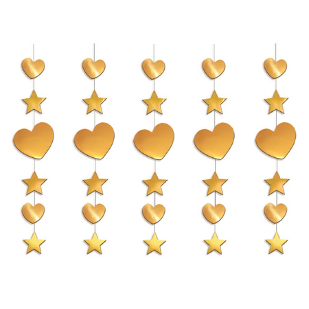 5x stuks gouden hartjes decoratie 90 cm