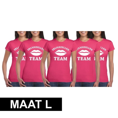 Wonder Luxe horizon 5x Vrijgezellenfeest Team t-shirt roze dames Maat L bij Fun en Feest België