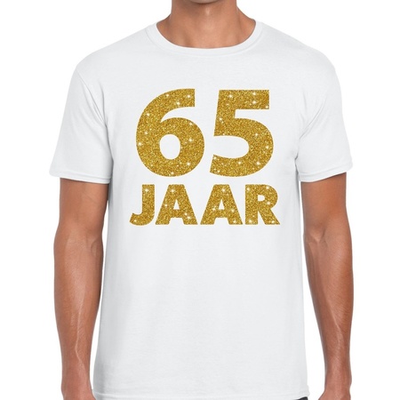 65 jaar goud glitter verjaardag/jubileum kado shirt wit heren