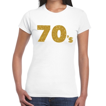 70's goud glitter t-shirt wit dames