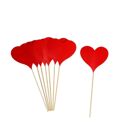 8x Decoratie rode hartjes prikkers voor Valentijn 18 cm hout/papier