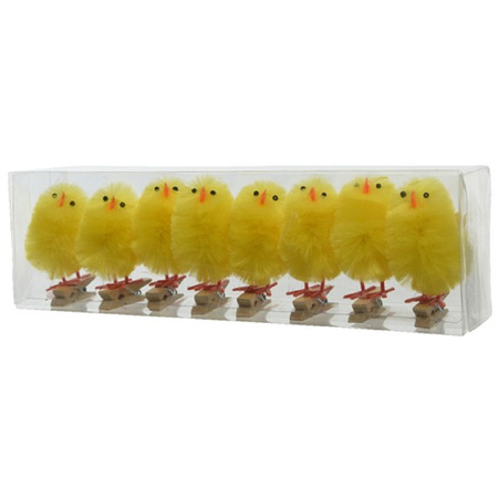 8x pieces yellow easter chicks on clip 5,5 cm