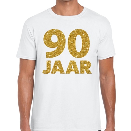 90 year golden glitter t-shirt white men
