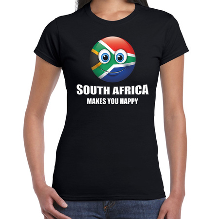 Africa makes you happy landen t-shirt Zuid-Afrika zwart voor dames met emoticon