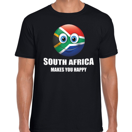 Africa makes you happy landen t-shirt Zuid-Afrika zwart voor heren met emoticon