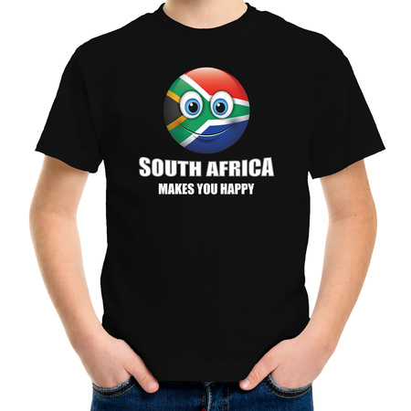 Africa makes you happy landen t-shirt Zuid-Afrika zwart voor kinderen met Emoticon