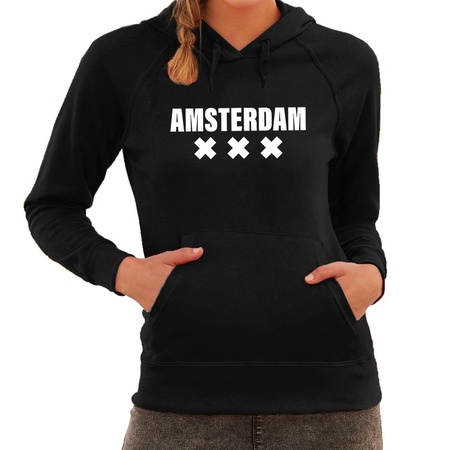 Amsterdam/wereldstad hoodie zwart dames