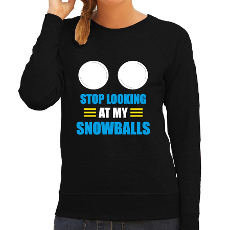 Apres ski trui Stop looking at my snowballs zwart  dames - Wintersport sweater - Foute apres ski out