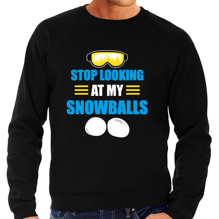 Apres ski trui Stop looking at my snowballs zwart  heren - Wintersport sweater - Foute apres ski out