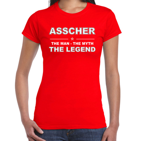 Asscher naam t-shirt the man / the myth / the legend rood voor dames