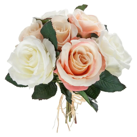 Atmosphera kunstbloemen boeket 7 roze/witte rozen 30 cm