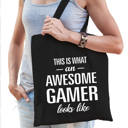 Awesome / geweldige gamer cadeau tas zwart voor dames