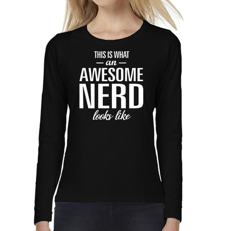 Awesome / geweldige nerd cadeau t-shirt long sleeves dames