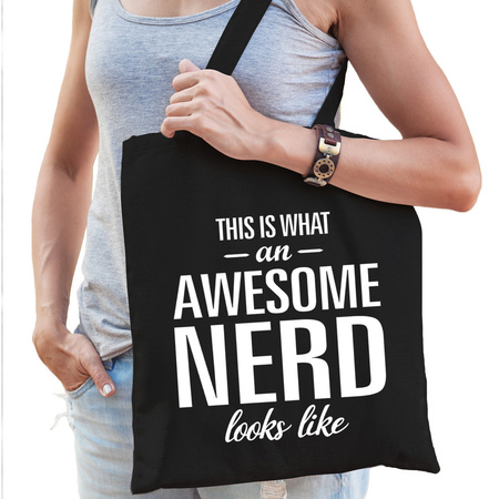 Awesome / geweldige nerd cadeau tas zwart voor dames