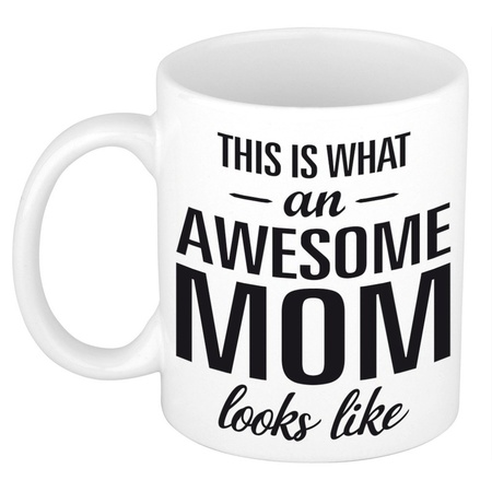 Cadeau moeder set - Fleece plaid/deken panter print met Awesome Mom mok