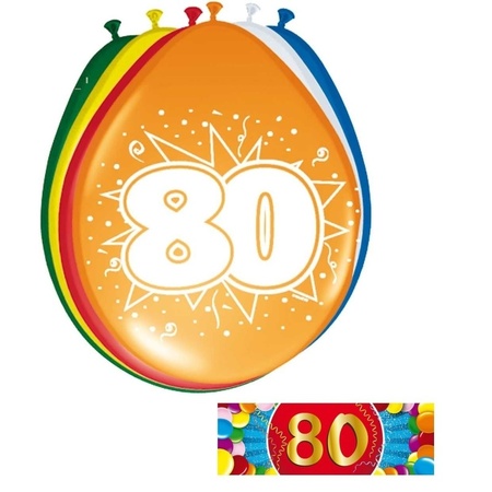 Ballonnen 80 jaar van 30 cm 16 stuks + gratis sticker