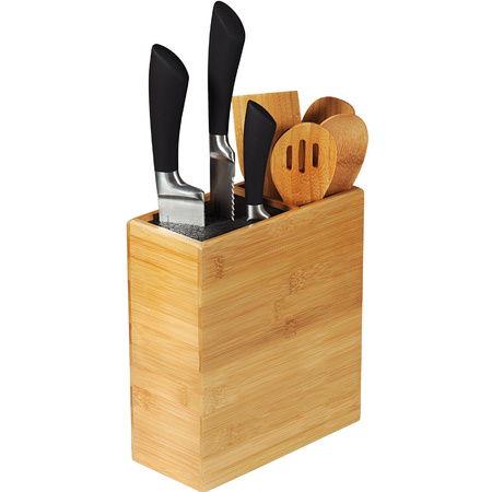 Bamboo wood knife block universal 9 x 20 x 24 cm with utensil holder