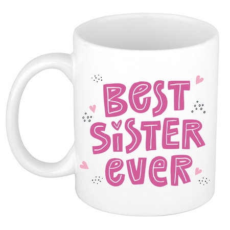 Best sister ever - gift mug 300 ml - pink letters and little hearts