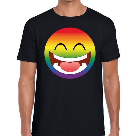 Big emoticon/emoticon regenboog gaypride t-shirt zwart heren