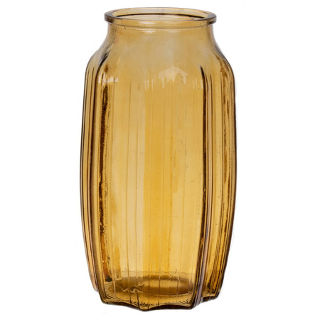 Bloemenvaas - geel - transparant glas - D12 x H22 cm