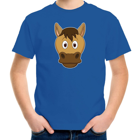 Cartoon paard t-shirt blauw voor jongens en meisjes - Cartoon dieren t-shirts kinderen