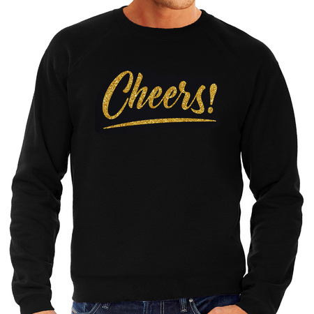 Cheers goud tekst sweater zwart heren - Oud en Nieuw / Glitter en Glamour goud party kleding trui