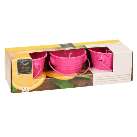 Citronella kaarsen - in zink potje - set 3x - roze - 5 branduren
