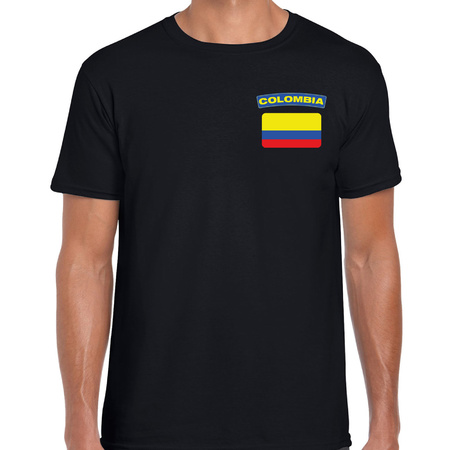 Colombia t-shirt met vlag zwart op borst voor heren