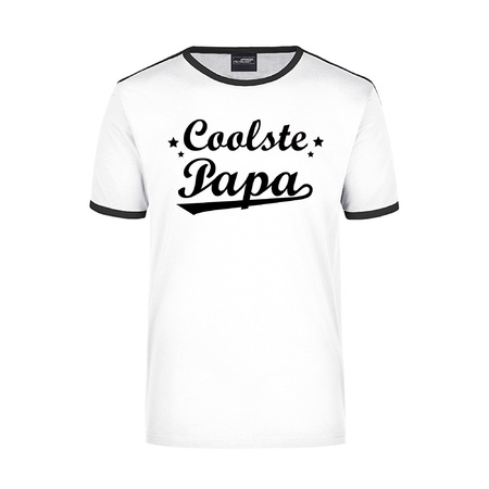 Coolste papa wit/zwart ringer t-shirt voor heren