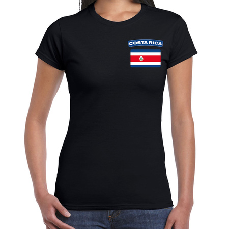 Costarica t-shirt met vlag zwart op borst voor dames