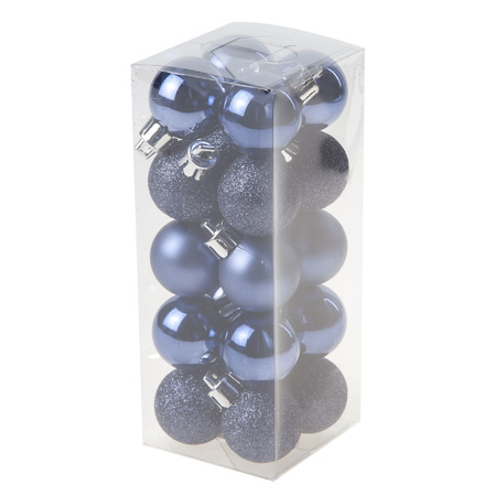 40x stuks kleine kunststof kerstballen donkerblauw en zilver 3 cm