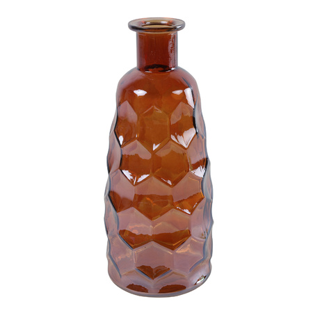 Countryfield Art Deco bloemenvaas - cognac bruin transparant - glas - fles vorm - D12 x H30 cm
