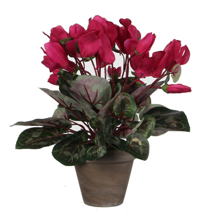 Cyclaam kunstplant donker roze in keramieken pot H30 x D30 cm