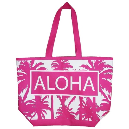 Damestas strandtas palmbomen roze/wit Aloha 58 cm
