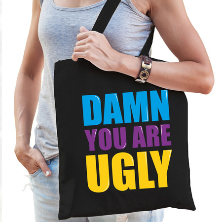 Damn you are ugly cadeau tas zwart voor dames