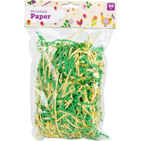 Decoratie paasgras vulmateriaal - crepe papier - groen/geel - 50 gram