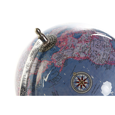 Decoratie wereldbol/globe blauw op aluminium voet 20 x 32 cm