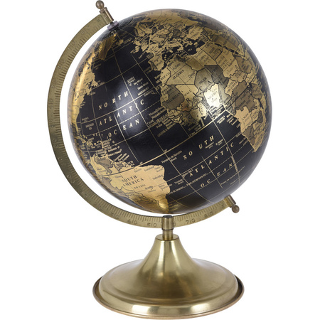 Dankzegging Sandy Verknald Decoratie wereldbol/globe goud/zwart op metalen voet 18 x 24 cm bij Fun en  Feest België